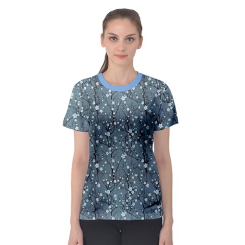 Blue Water With Pattern Tree Japanese Cherry Blossom Women s Sport Mesh Tee by CoolDesigns