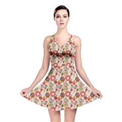 Red Floral Pattern In Retro Style Reversible Skater Dress by CoolDesigns