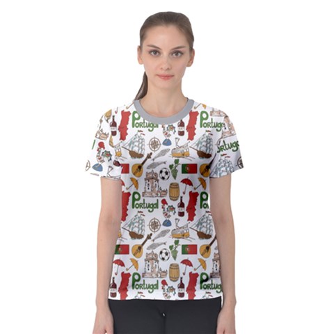Colorful Fun Colorful Sketch Portugal Pattern Women s Sport Mesh Tee by CoolDesigns