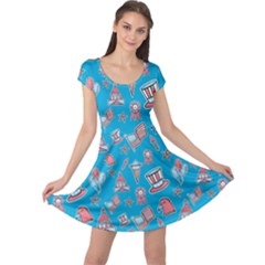 Blue Patriotic Hand Drawn Usa Pattern Cap Sleeve Dress by CoolDesigns