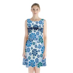 Geometric Flower Stair Sleeveless Chiffon Waist Tie Dress by Alisyart
