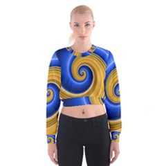 Golden Spiral Gold Blue Wave Women s Cropped Sweatshirt by Alisyart
