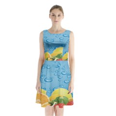 Fruit Water Bubble Lime Blue Sleeveless Chiffon Waist Tie Dress by Alisyart