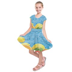 Fruit Water Bubble Lime Blue Kids  Short Sleeve Dress by Alisyart