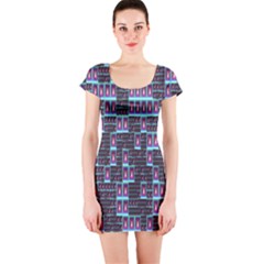 Techno Fractal Wallpaper Short Sleeve Bodycon Dress by Simbadda