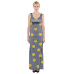 Limpet Polka Dot Yellow Grey Maxi Thigh Split Dress by Mariart