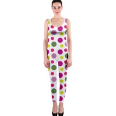 Polka Dot Purple Green Yellow Onepiece Catsuit by Mariart
