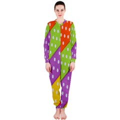 Colorful Easter Ribbon Background Onepiece Jumpsuit (ladies)  by Simbadda