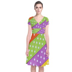 Colorful Easter Ribbon Background Short Sleeve Front Wrap Dress by Simbadda