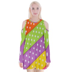 Colorful Easter Ribbon Background Velvet Long Sleeve Shoulder Cutout Dress by Simbadda