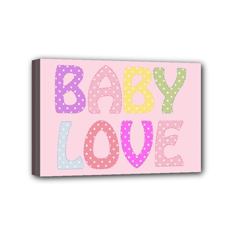Pink Baby Love Text In Colorful Polka Dots Mini Canvas 6  X 4  by Simbadda