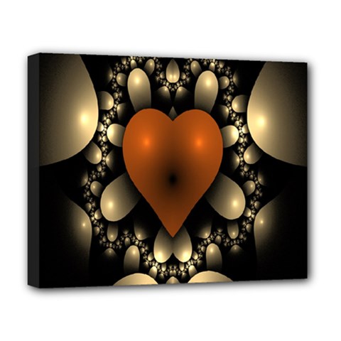Fractal Of A Red Heart Surrounded By Beige Ball Deluxe Canvas 20  X 16   by Simbadda