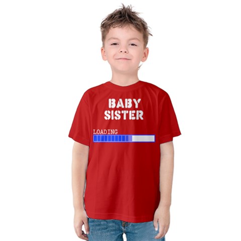 Red Baby Sister Brother Birth Announcement Loading Kids  Cotton Tee by ThinkOutisdeTheBox