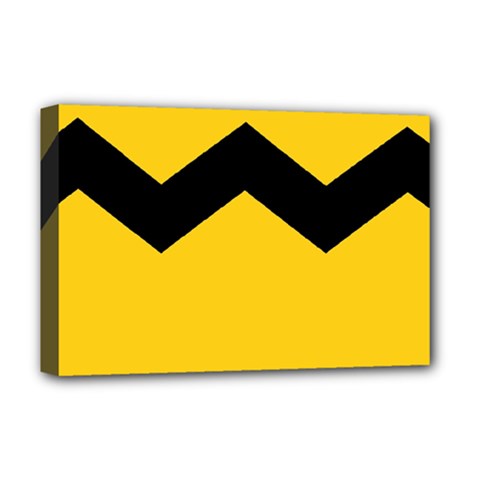 Chevron Wave Yellow Black Line Deluxe Canvas 18  X 12   by Mariart