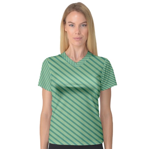 Striped Green Women s V-neck Sport Mesh Tee by Mariart