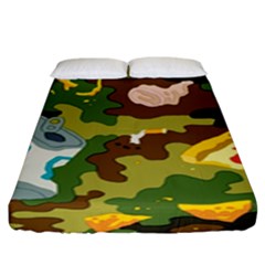 Urban Camo Green Brown Grey Pizza Strom Fitted Sheet (king Size) by Mariart