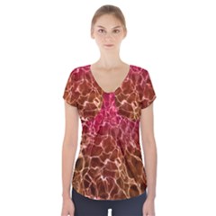 Background Water Abstract Red Wallpaper Short Sleeve Front Detail Top by Simbadda