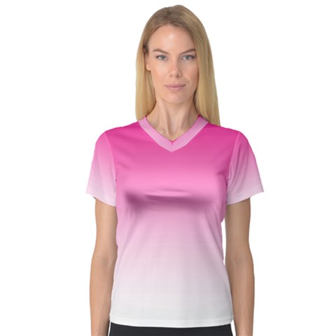 Gradients Pink White Women s V-neck Sport Mesh Tee by Mariart