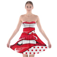 Sexy Lips Red Polka Dot Strapless Bra Top Dress by Mariart