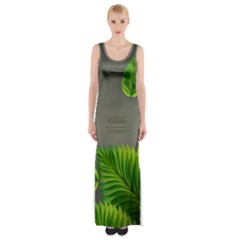 Leaf Green Grey Maxi Thigh Split Dress by Mariart