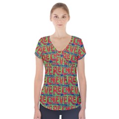 Typographic Graffiti Pattern Short Sleeve Front Detail Top by dflcprintsclothing