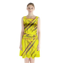 Fractal Color Parallel Lines On Gold Background Sleeveless Chiffon Waist Tie Dress by Nexatart