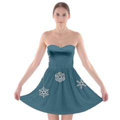 Blue Snowflakes Christmas Trees Strapless Bra Top Dress by Mariart