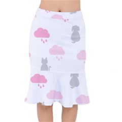 Raining Cats Dogs White Pink Cloud Rain Mermaid Skirt by Mariart