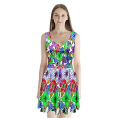 Background Of Hand Drawn Flowers With Green Hues Split Back Mini Dress  by Nexatart