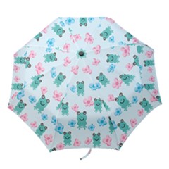Frog Green Pink Flower Folding Umbrellas by Mariart
