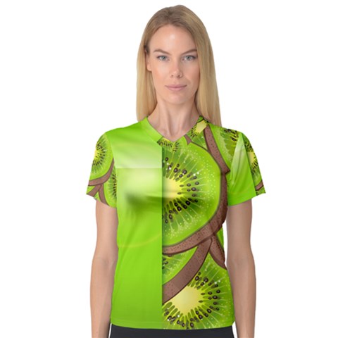 Fruit Slice Kiwi Green Women s V-neck Sport Mesh Tee by Mariart