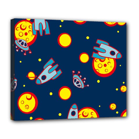Rocket Ufo Moon Star Space Planet Blue Circle Deluxe Canvas 24  X 20   by Mariart
