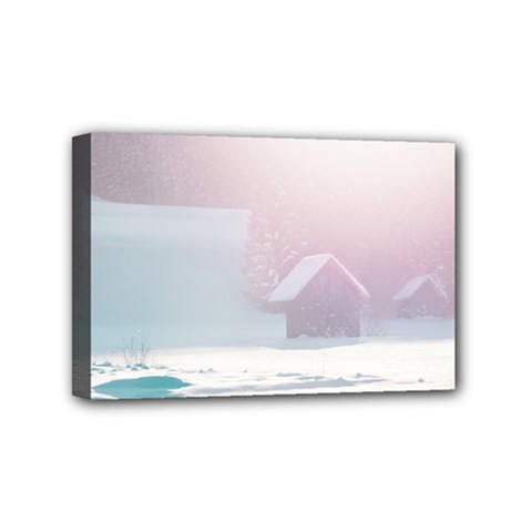 Winter Day Pink Mood Cottages Mini Canvas 6  X 4  by Nexatart