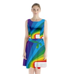 Circle Rainbow Color Hole Rasta Waves Sleeveless Chiffon Waist Tie Dress by Mariart