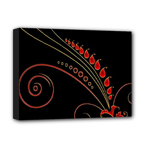 Flower Leaf Red Black Deluxe Canvas 16  X 12   by Mariart