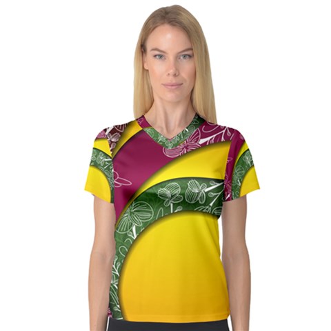 Flower Floral Leaf Star Sunflower Green Red Yellow Brown Sexxy Women s V-neck Sport Mesh Tee by Mariart
