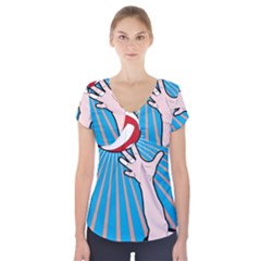 Volly Ball Sport Game Player Short Sleeve Front Detail Top by Mariart
