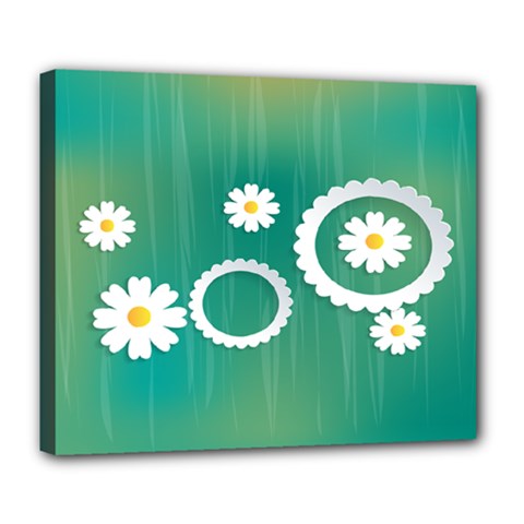 Sunflower Sakura Flower Floral Circle Green Deluxe Canvas 24  X 20   by Mariart