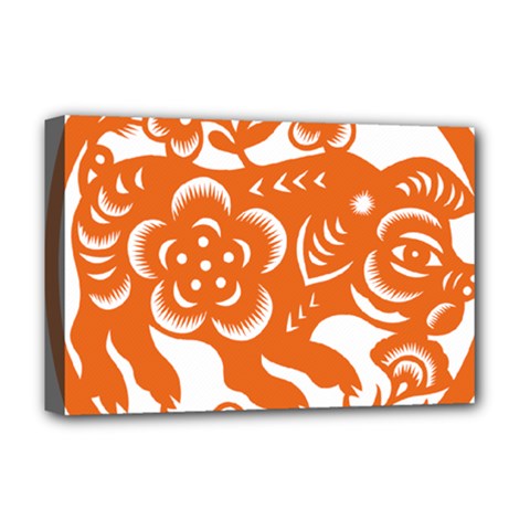 Chinese Zodiac Horoscope Pig Star Orange Deluxe Canvas 18  X 12   by Mariart