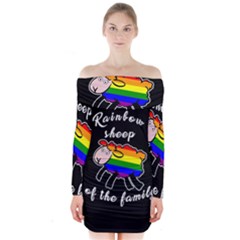 Rainbow Sheep Long Sleeve Off Shoulder Dress by Valentinaart