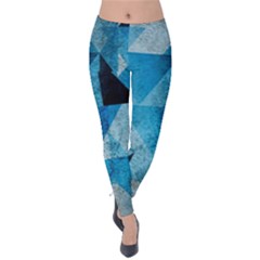 Plane And Solid Geometry Charming Plaid Triangle Blue Black Velvet Leggings by Mariart