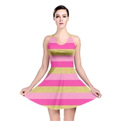 Pink Line Gold Red Horizontal Reversible Skater Dress by Mariart