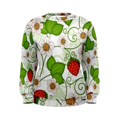 Strawberry Fruit Leaf Flower Floral Star Green Red White Women s Sweatshirt by Mariart