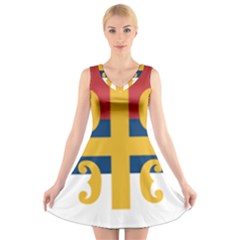 Flag Of The Serbian Orthodox Church V-neck Sleeveless Skater Dress by abbeyz71
