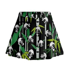 Satisfied And Happy Panda Babies On Bamboo Mini Flare Skirt by EDDArt