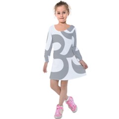 Hindu Om Symbol (light Gray) Kids  Long Sleeve Velvet Dress by abbeyz71