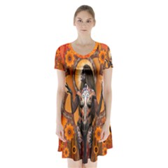  deco Twirl  - Short Sleeve V-neck Flare Dress by livingbrushlifestyle