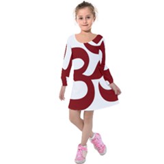 Hindu Om Symbol (dark Red) Kids  Long Sleeve Velvet Dress by abbeyz71