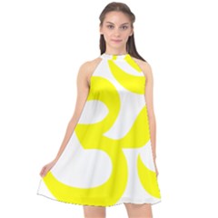 Hindu Om Symbol (maze Yellow) Halter Neckline Chiffon Dress  by abbeyz71