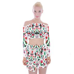 Abstract Peacock Off Shoulder Top With Skirt Set by Nexatart